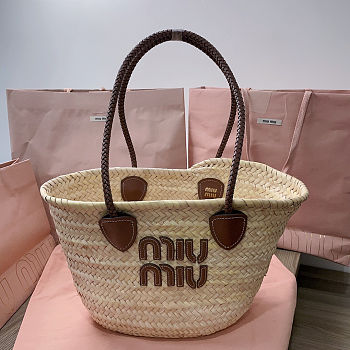 Colestore Miu Miu Woven Straw Tote Bag in Metallic 26x26x17cm