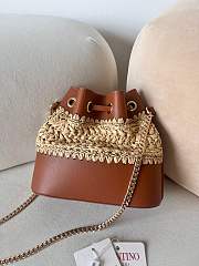 Colestore Valentino Garavani VLogo Signature Raffia & Leather Bucket Bag 20x17x8.5cm - 2