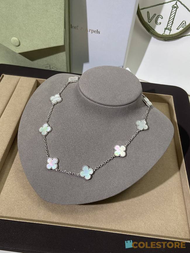 Colestore Van Cleef & Arpels 10-Motif Four-Leaf Clover Necklace – White Mother-of-Pearl (Silver) - 1
