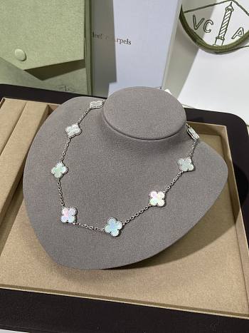 Colestore Van Cleef & Arpels 10-Motif Four-Leaf Clover Necklace – White Mother-of-Pearl (Silver)