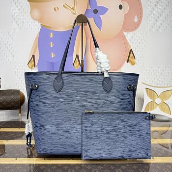 Colestore Louis Vuitton Neverfull MM Epi Leather Denim Blue 31x14x28cm