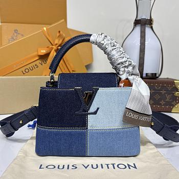 Colestore Louis Vuitton Capucines Mini Denim Patchwork Calf Leather Blue Navy 21x14x8cm