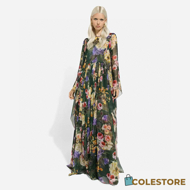 Colestore Dolce & Gabbana Floral-print Silk Maxi Dress Green  - 1