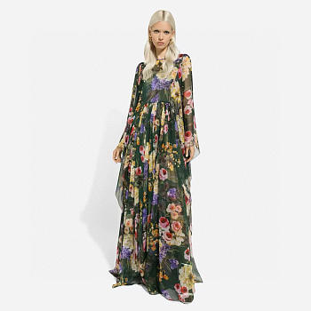 Colestore Dolce & Gabbana Floral-print Silk Maxi Dress Green 