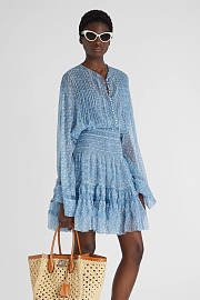 Colestore Ermanno Scervino Short Silk Crepon Dress with Micro Flower Print and Valencienne Lace - 1