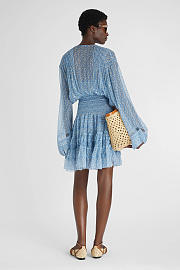 Colestore Ermanno Scervino Short Silk Crepon Dress with Micro Flower Print and Valencienne Lace - 3