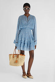 Colestore Ermanno Scervino Short Silk Crepon Dress with Micro Flower Print and Valencienne Lace - 2