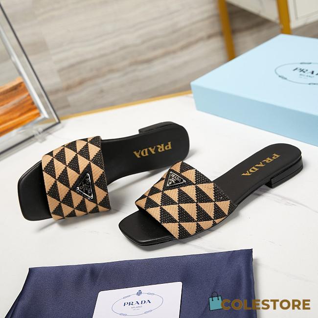 Colestore Prada Embroidered Fabric Slides Beige/Black - 1