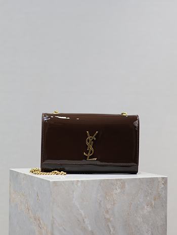 Colestore YSL Saint Laurent Small Kate Chocolate Patent Leather 24x14.5x5cm