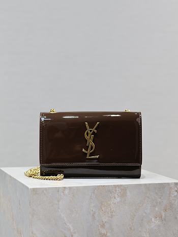 Colestore YSL Saint Laurent Small Kate Chocolate Patent Leather 20x13.5x5.5cm