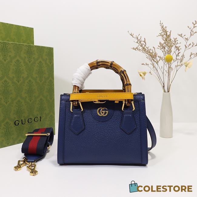 Colestore Gucci Diana Small Tote Bag in Rosso Ancora Navy Blue Leather 20x16x10cm - 1