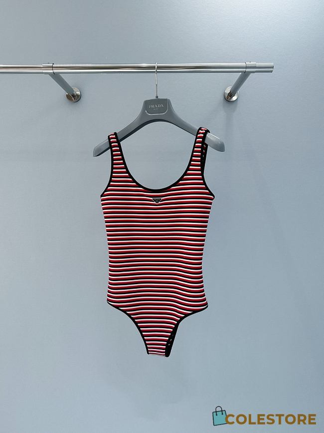 Colestore Prada Black/Red Striped Interlock Jersey One-piece Swimsuit/Bikini  - 1
