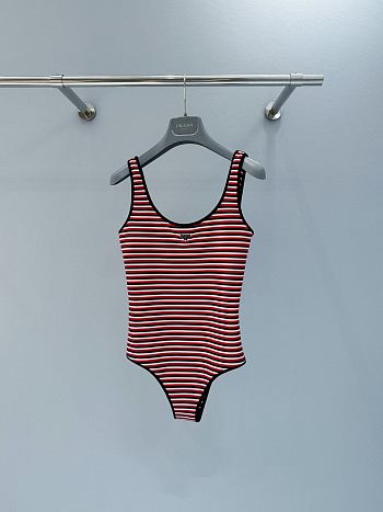 Colestore Prada Black/Red Striped Interlock Jersey One-piece Swimsuit/Bikini 