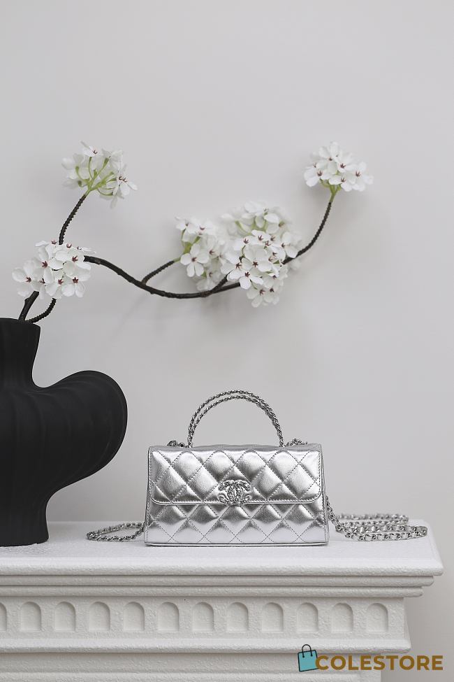 Colestore Chanel 25S Cross Handle Kelly Chain Bag Silver 18x10x4.5cm - 1