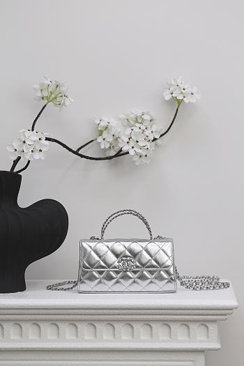 Colestore Chanel 25S Cross Handle Kelly Chain Bag Silver 18x10x4.5cm