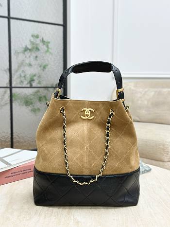 Colestore Chanel Shopping bag, Suede calfskin, Shiny lambskin & Gold-tone metal, Beige & Black 33x29x11cm