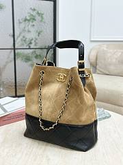 Colestore Chanel Shopping bag, Suede calfskin, Shiny lambskin & Gold-tone metal, Beige & Black 33x29x11cm - 5
