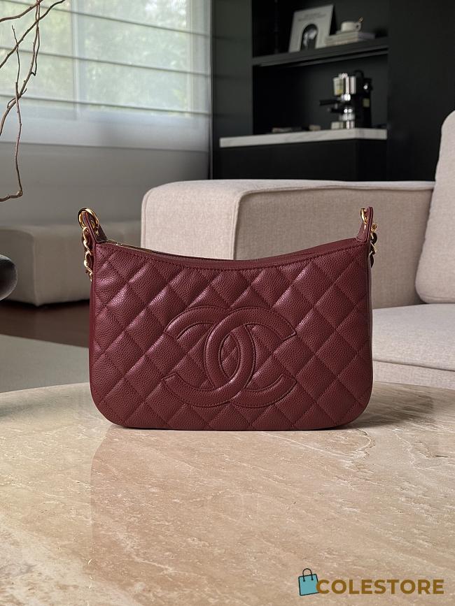 Colestore Chanel CC Quilted Caviar Shoulder Bag Burgundy Leather 29x21.5x9cm - 1