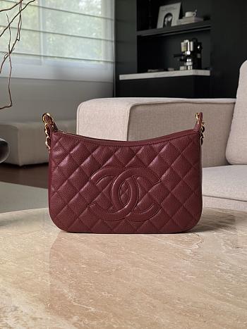 Colestore Chanel CC Quilted Caviar Shoulder Bag Burgundy Leather 29x21.5x9cm