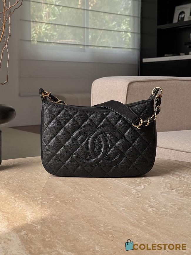 Colestore Chanel CC Quilted Caviar Shoulder Bag Black Leather 29x21.5x9cm - 1