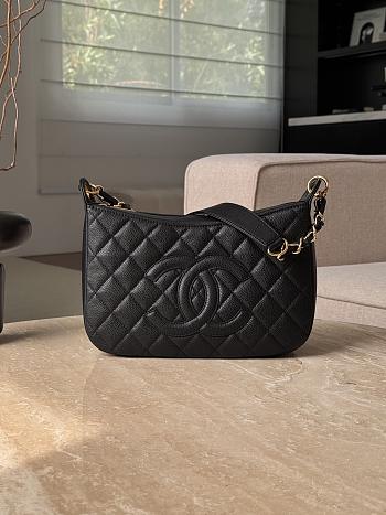 Colestore Chanel CC Quilted Caviar Shoulder Bag Black Leather 29x21.5x9cm