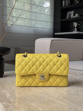 Colestore Chanel Yellow Caviar Quilted Classic Flap Medium Silver Hardware 23x14.5x6cm