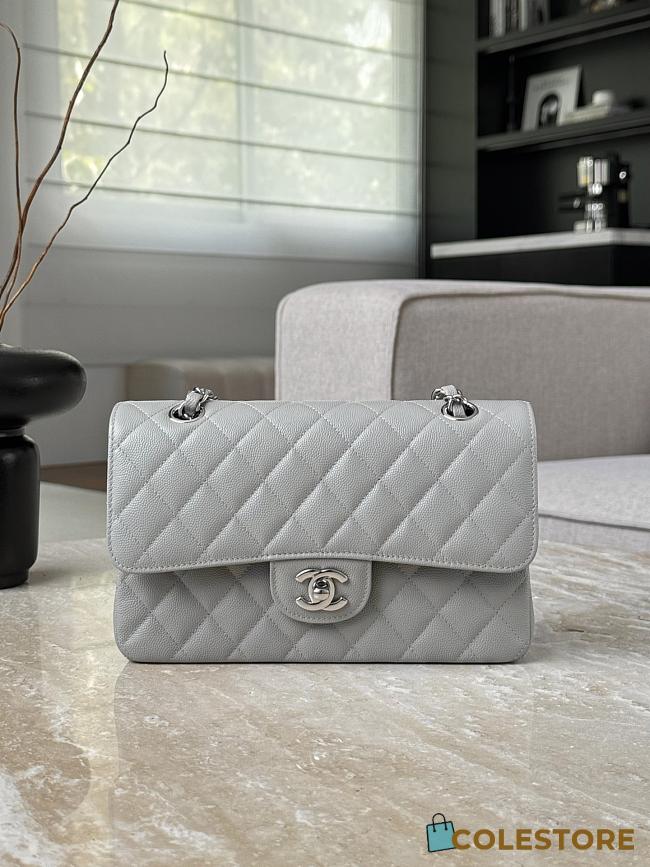 Colestore Chanel Gray Caviar Quilted Classic Flap Medium Silver Hardware 23x14.5x6cm - 1