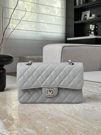 Colestore Chanel Gray Caviar Quilted Classic Flap Medium Silver Hardware 23x14.5x6cm