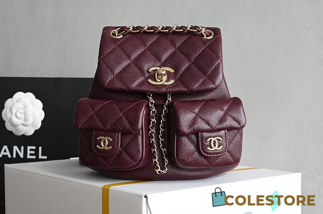 Colestore Chanel Triple Backpack Burgundy Caviar 17.5x16.5x10cm - 1