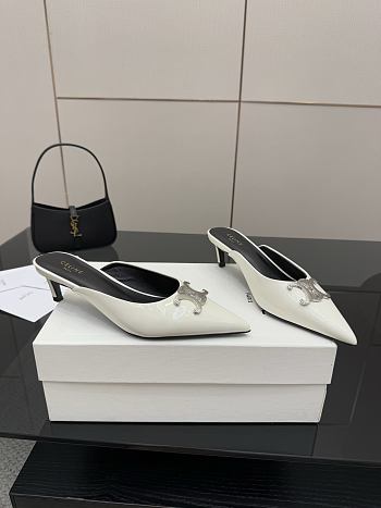 Colestore Celine Classic Triomphe Pointed-Toe Kitten Heel Mules White