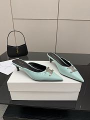 Colestore Celine Classic Triomphe Pointed-Toe Kitten Heel Mules Light Blue - 1