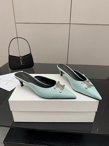 Colestore Celine Classic Triomphe Pointed-Toe Kitten Heel Mules Light Blue