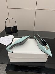 Colestore Celine Classic Triomphe Pointed-Toe Kitten Heel Mules Light Blue - 6