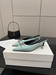 Colestore Celine Classic Triomphe Pointed-Toe Kitten Heel Mules Light Blue - 5