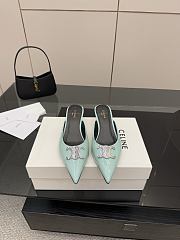 Colestore Celine Classic Triomphe Pointed-Toe Kitten Heel Mules Light Blue - 4