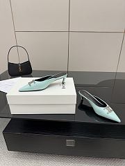 Colestore Celine Classic Triomphe Pointed-Toe Kitten Heel Mules Light Blue - 3