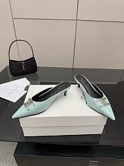 Colestore Celine Classic Triomphe Pointed-Toe Kitten Heel Mules Light Blue - 2