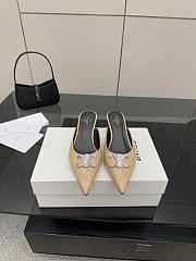 Colestore Celine Classic Triomphe Pointed-Toe Kitten Heel Mules Beige - 1