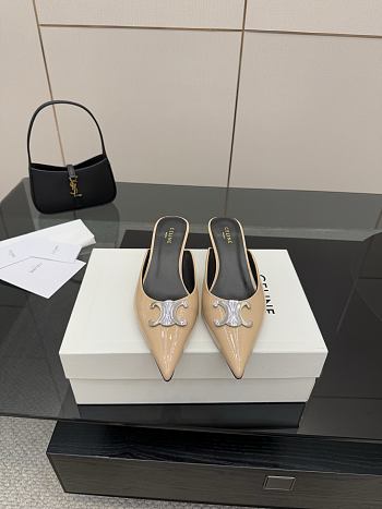 Colestore Celine Classic Triomphe Pointed-Toe Kitten Heel Mules Beige