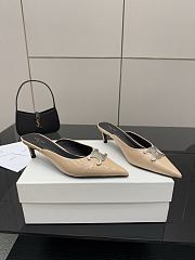 Colestore Celine Classic Triomphe Pointed-Toe Kitten Heel Mules Beige - 5