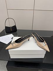 Colestore Celine Classic Triomphe Pointed-Toe Kitten Heel Mules Beige - 4