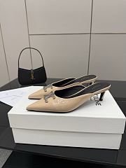 Colestore Celine Classic Triomphe Pointed-Toe Kitten Heel Mules Beige - 2