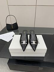 Colestore Celine Classic Triomphe Pointed-Toe Kitten Heel Mules Black - 1