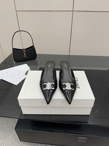 Colestore Celine Classic Triomphe Pointed-Toe Kitten Heel Mules Black