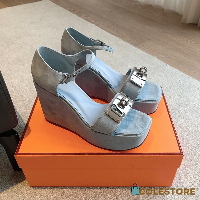Colestore Hermes Hilda 80 sandal Light Blue Suede - 1