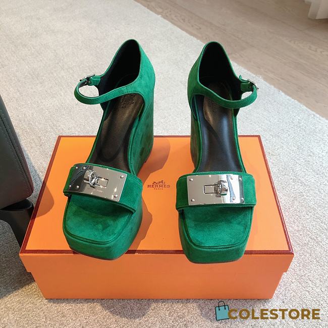Colestore Hermes Hilda 80 sandal Green Suede - 1