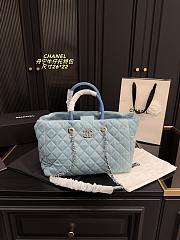 Colestore Chanel Coco Handle Shopping Tote Quilted Light Blue 26x22cm - 1