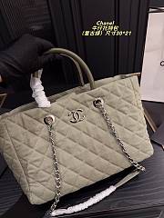 Colestore Chanel Coco Handle Denim Shopping Tote Quilted Vintage Green 30x21cm - 6