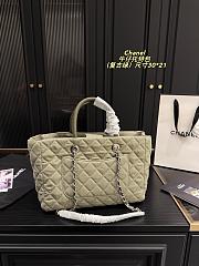 Colestore Chanel Coco Handle Denim Shopping Tote Quilted Vintage Green 30x21cm - 2