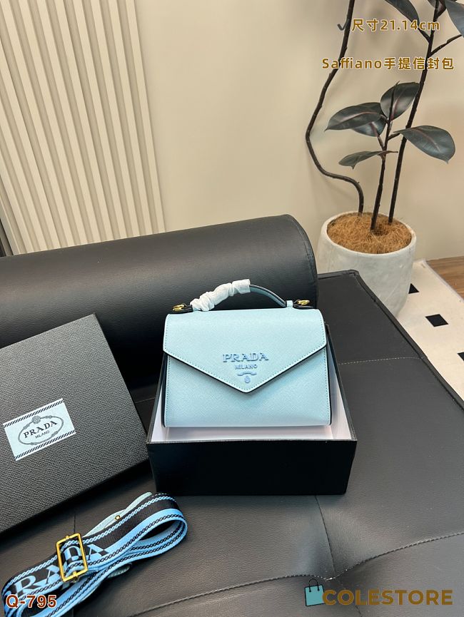 Colestore Prada Saffiano Leather Mini Envelope Crossbody Bag Light Blue 21x14cm - 1